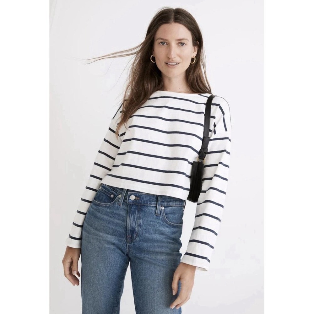 Madewell Striped Cotton Top Sz M Blouse Nautical Preppy Casual Cute Womens Shirt